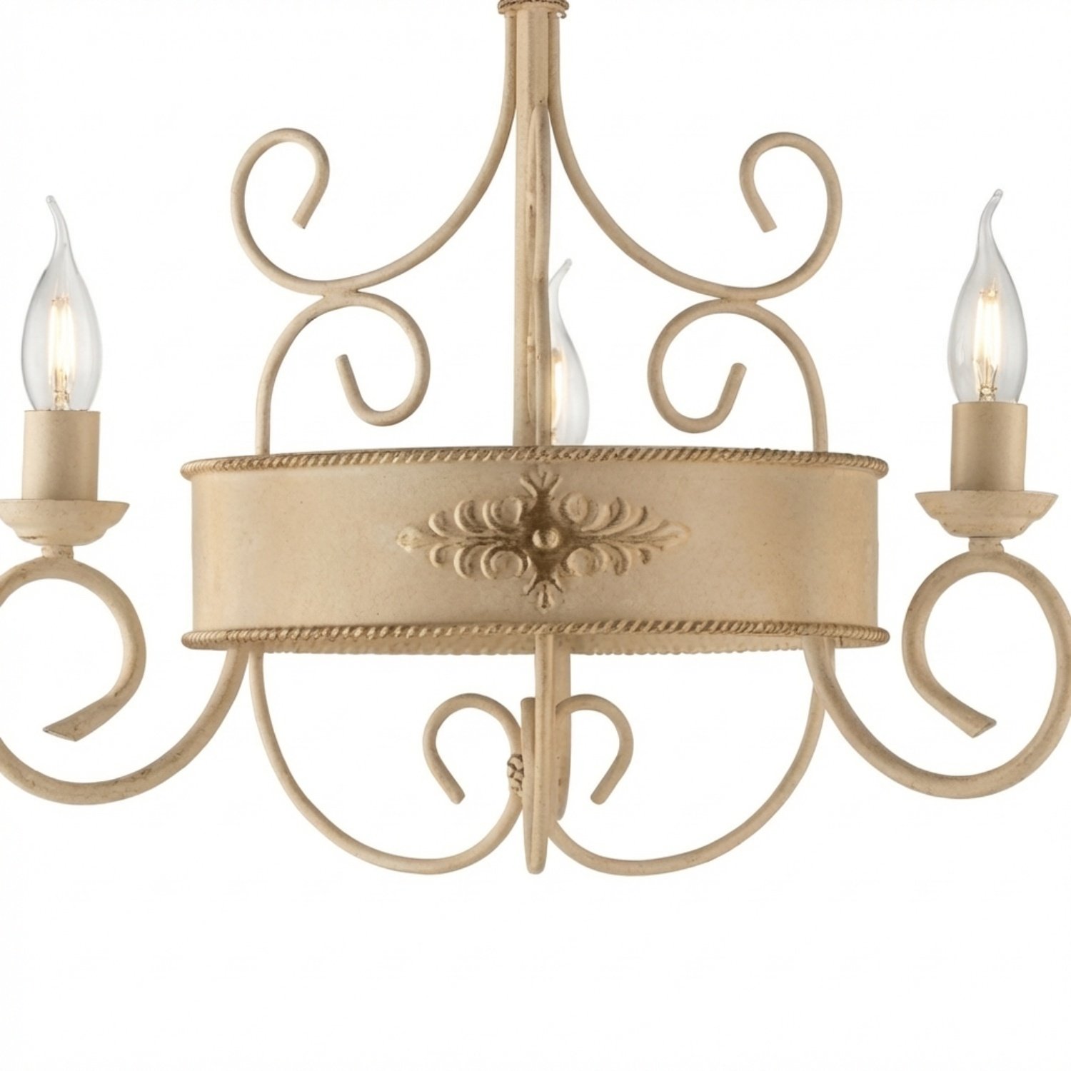 Lampadario Rustico Baltimora Metallo Avorio Oro 3 Luci E14 BL183-3-AV