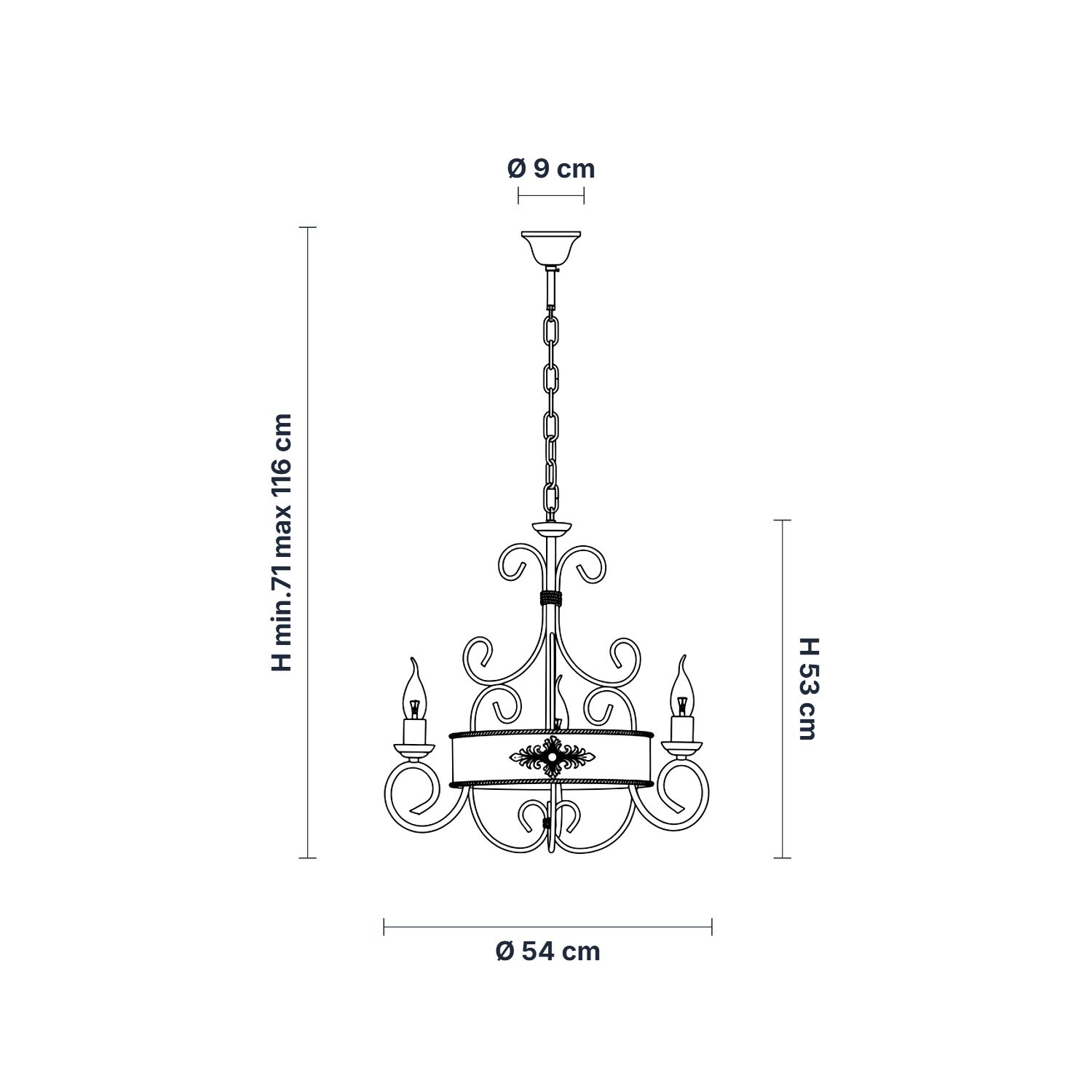 Lampadario Rustico Baltimora Metallo Avorio Oro 3 Luci E14 BL183-3-AV