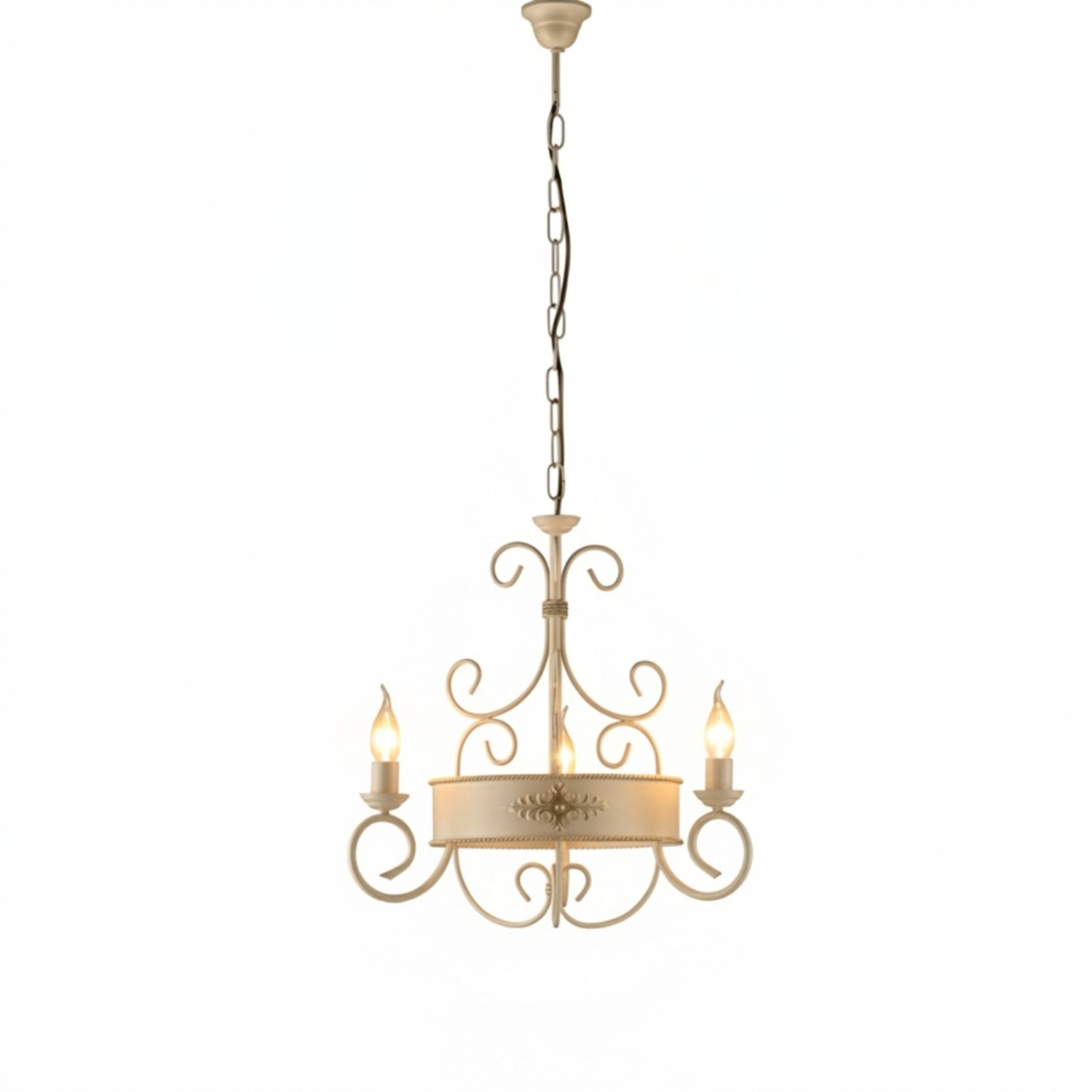 Lampadario Rustico Baltimora Metallo Avorio Oro 3 Luci E14 BL183-3-AV