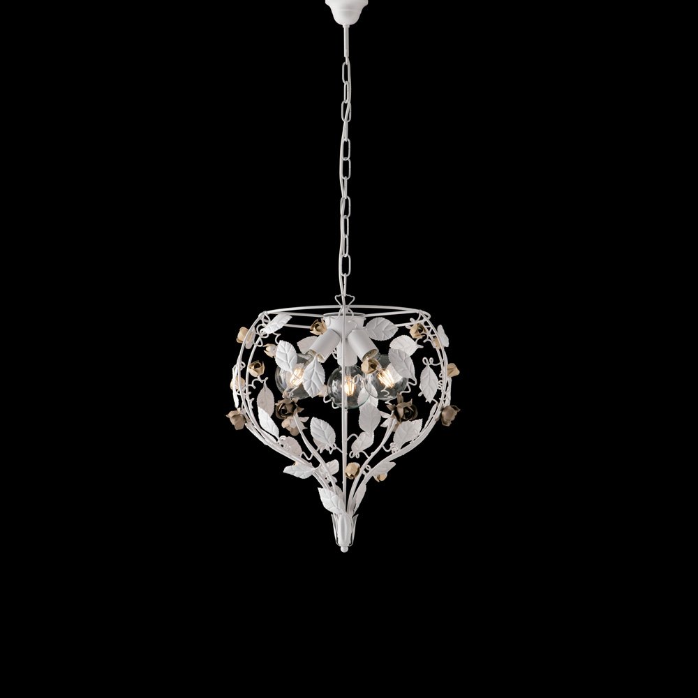 Lampadario Shabby Chic Bella Metallo Bianco 3 Luci E27 BL196-3-BCO