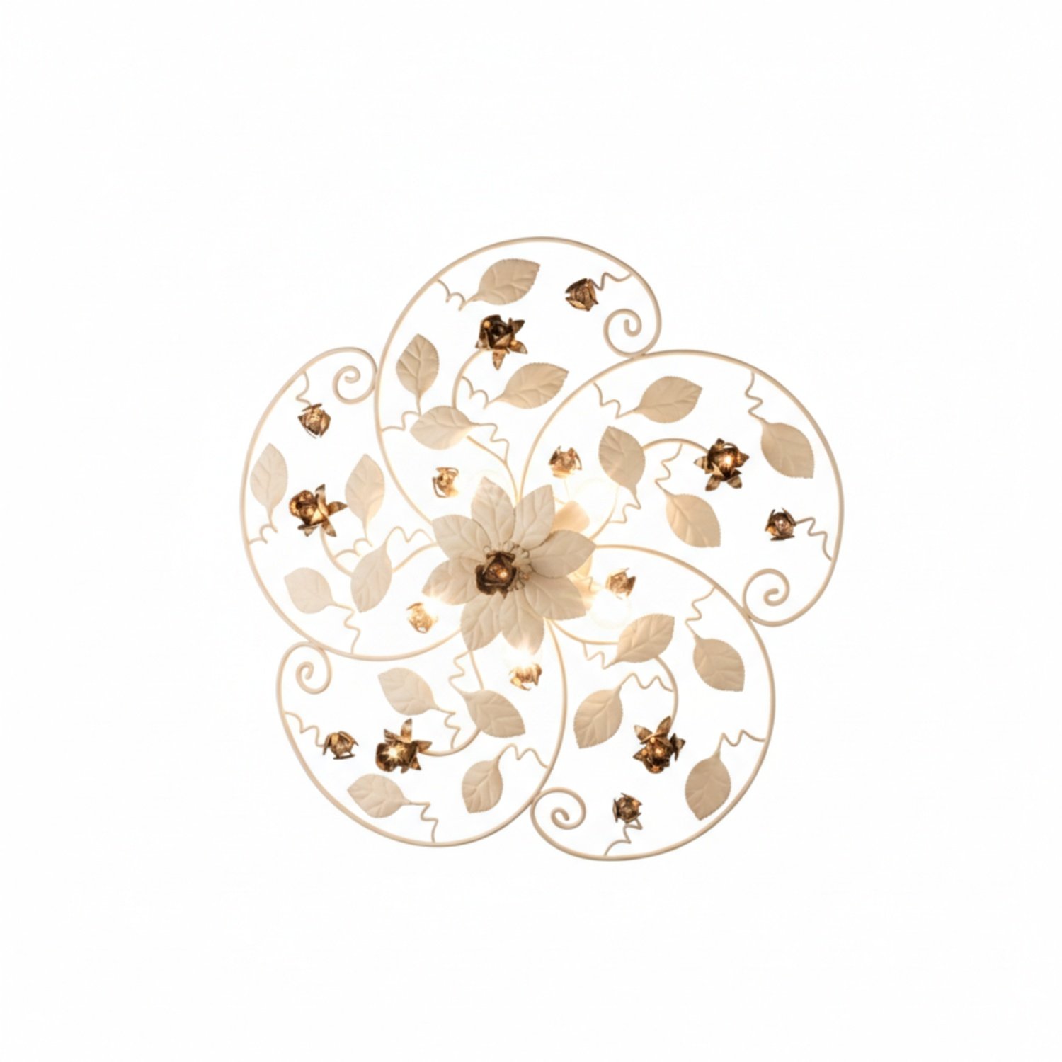 Plafoniera Shabby Chic Bella Metallo Avorio Oro 5 Luci E14 BL196-PL5-AV